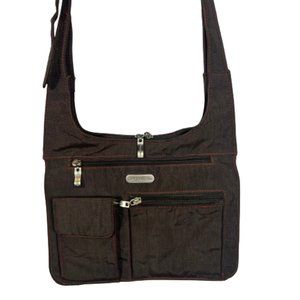 Baggalini Womens City Bagg Crossbody Shoulder Bag Nylon Organizer Travel Brown